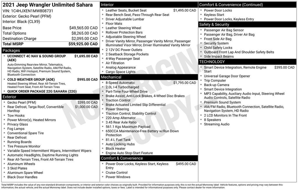 2021 Jeep Wrangler Unlimited Sahara Cold Weather Group