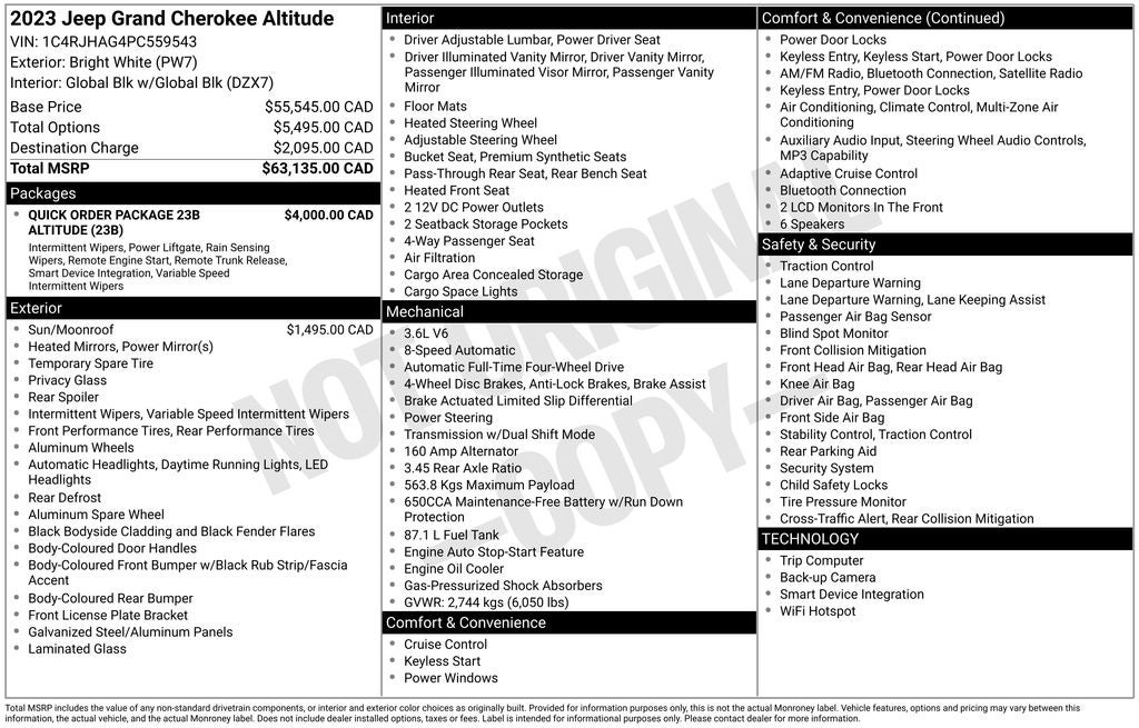 2023 Jeep Grand Cherokee Altitude X Power Sunroof & Back-Up Camera