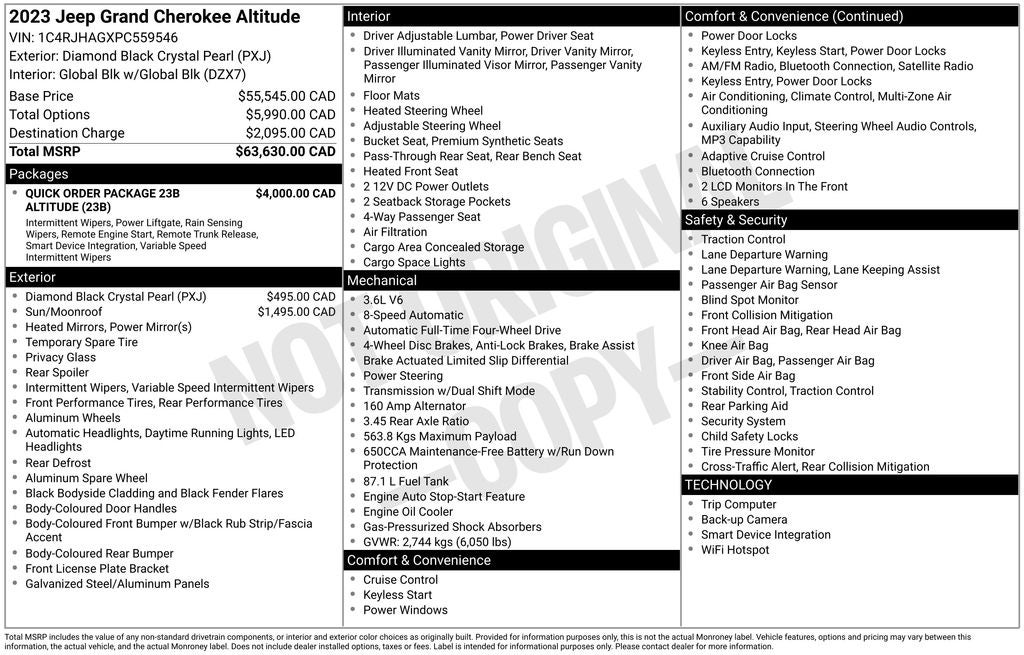 2023 Jeep Grand Cherokee Altitude X Power Sunroof & ParkView Rear Back-Up Camera
