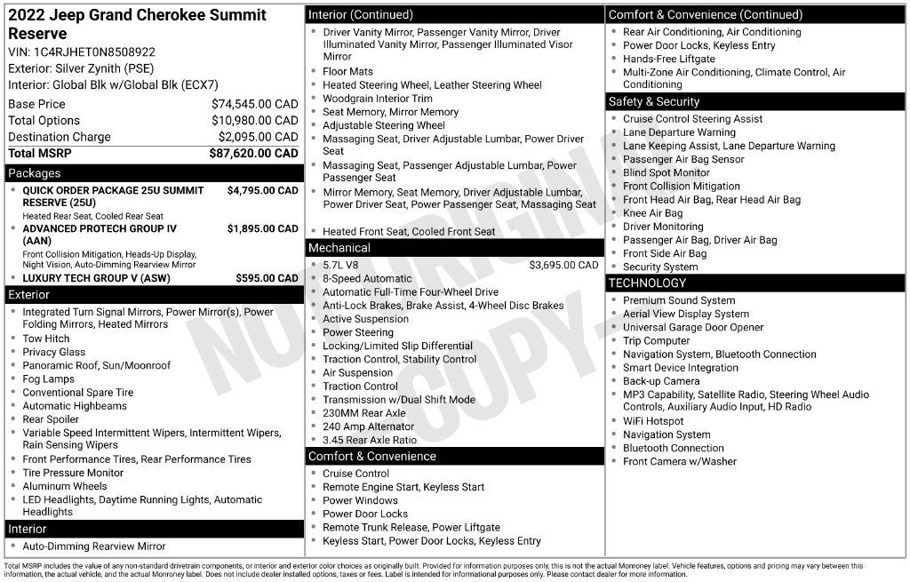 2022 Jeep Grand Cherokee Summit Reserve