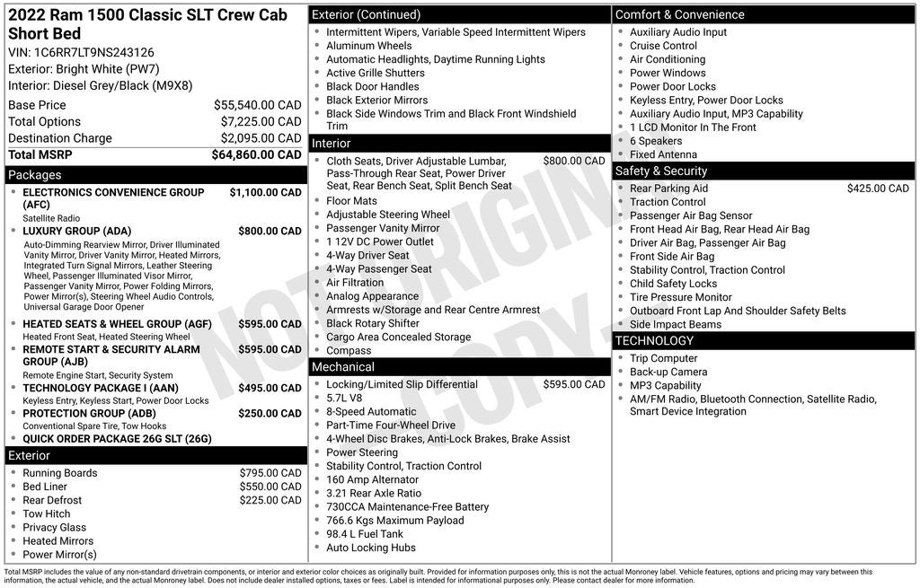 2022 RAM 1500 Classic SLT ParkView Rear Back-Up Camera & Integrated Voice Co