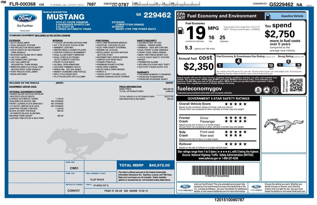 2016 Ford Mustang GT Premium Black Accent Package