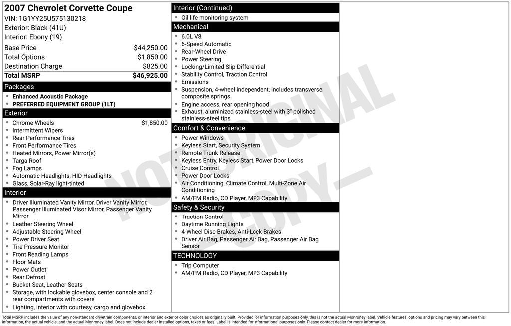 2007 Chevrolet Corvette Base Enhanced Acoustic Package