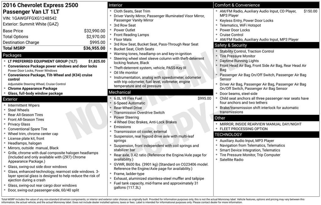 2016 Chevrolet Express 2500 LT Passenger