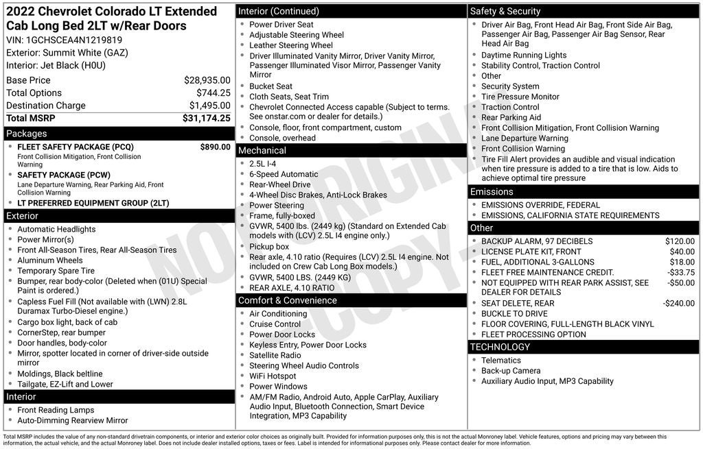 2022 Chevrolet Colorado LT Apple CarPlay/Android Auto & Exterior Parking Came