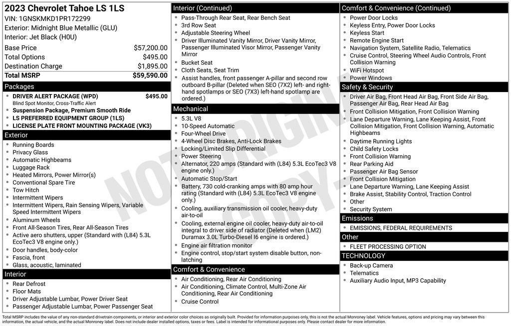 2023 Chevrolet Tahoe LS Apple CarPlay/Android Auto &Driver Alert Package