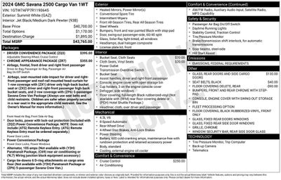 2024 GMC Savana 2500 Work Van Driver Convenience Package