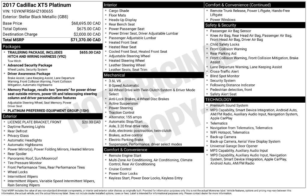 2017 Cadillac XT5 Platinum Advanced Security Package