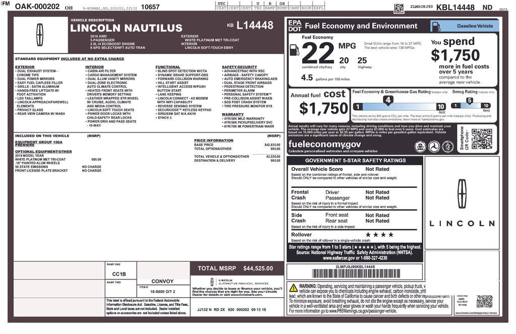 2019 Lincoln Nautilus Standard