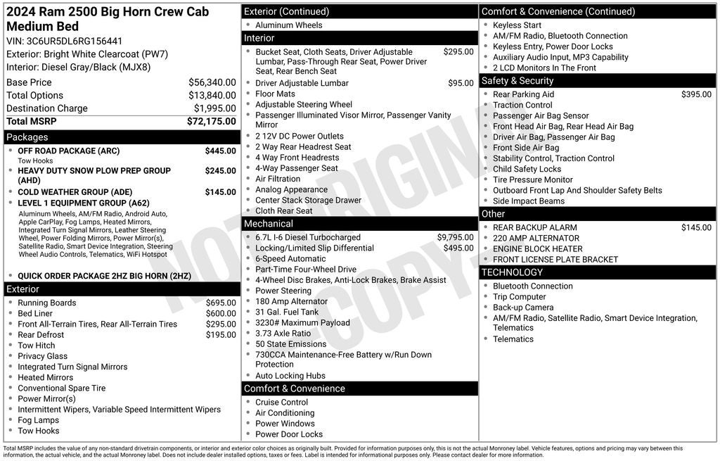 2024 RAM 2500 Big Horn Integrated Voice Command w/Bluetooth & Rear Back-U