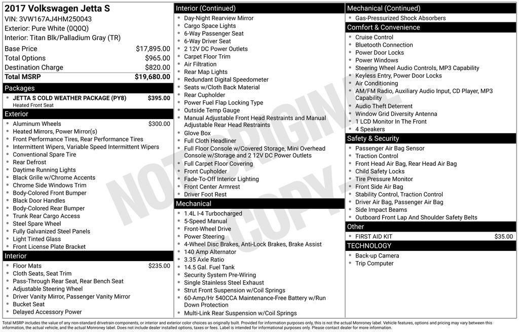 2017 Volkswagen Jetta 1.4T S