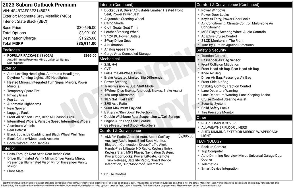 2023 Subaru Outback Premium Power Moonroof