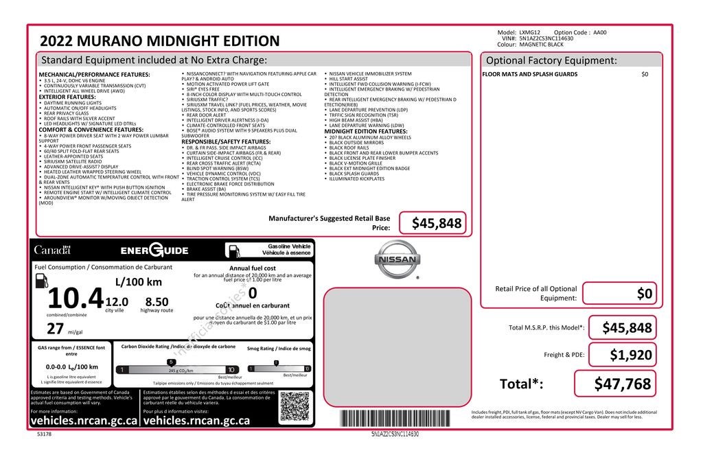 2022 Nissan Murano SL Navigation System & Dual Panel Panoramic Moonroof
