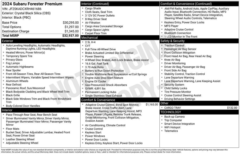 2024 Subaru Forester Premium Power moonroof: Panoramic