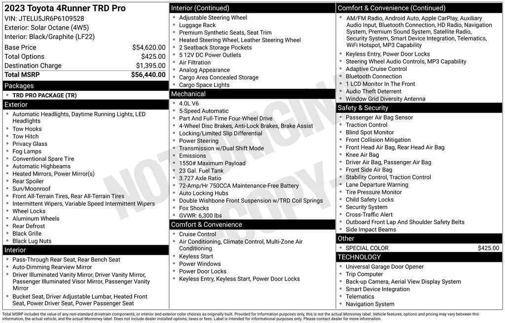 2023 Toyota 4Runner TRD Pro TRD Pro Package