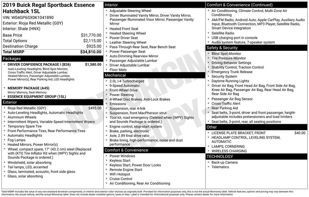 2019 Buick Regal Essence Driver Confidence Package I