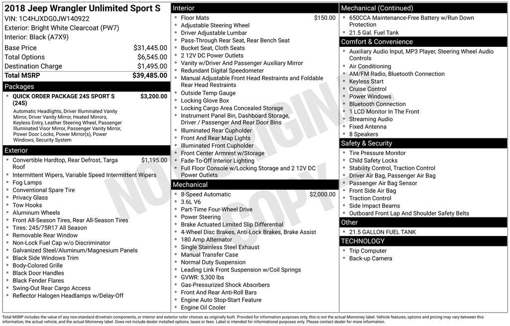 2018 Jeep Wrangler Unlimited Sport S