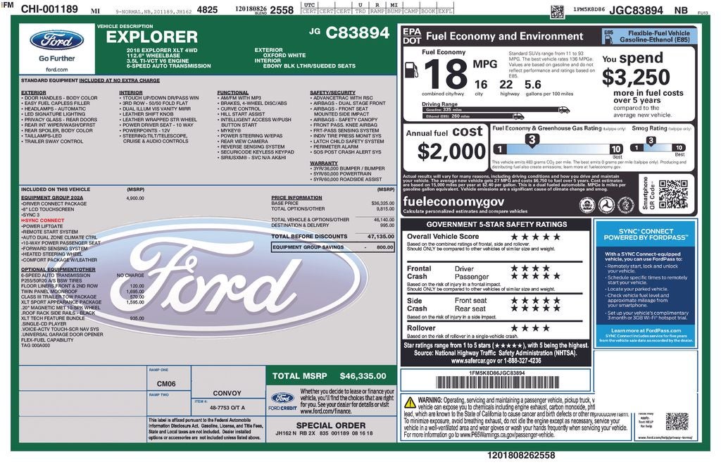 2018 Ford Explorer XLT PANORAMIC ROOF LEATHER APPEARANCE PKG 20' WHEELS