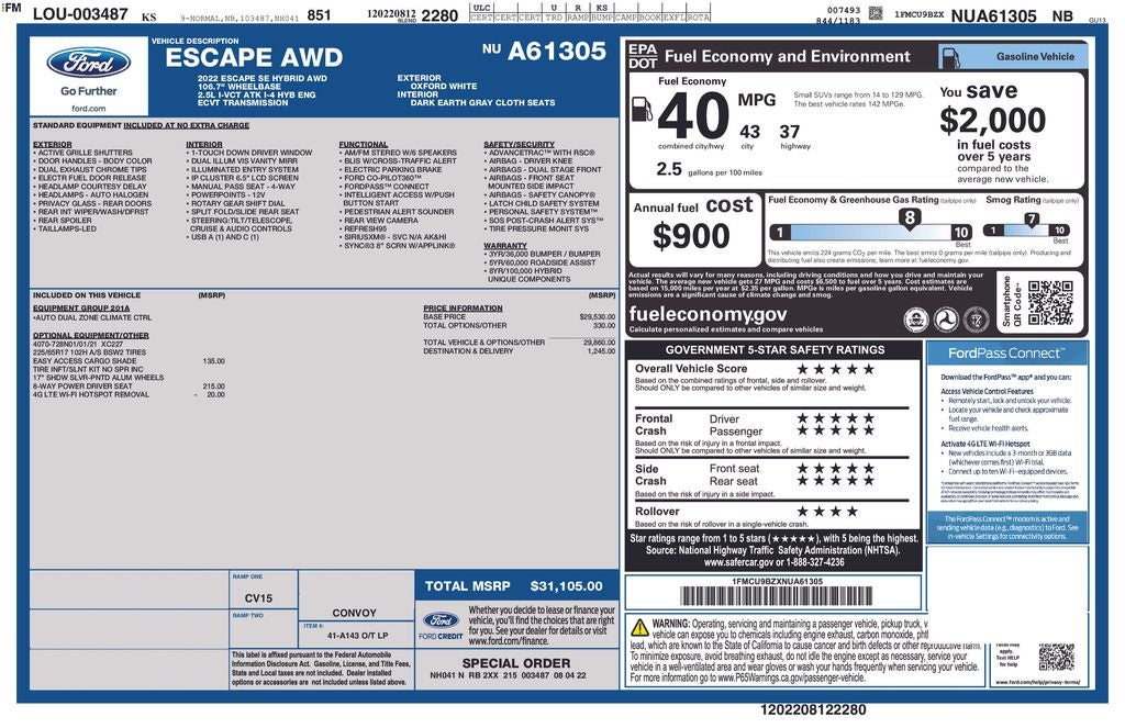 2022 Ford Escape Hybrid SE