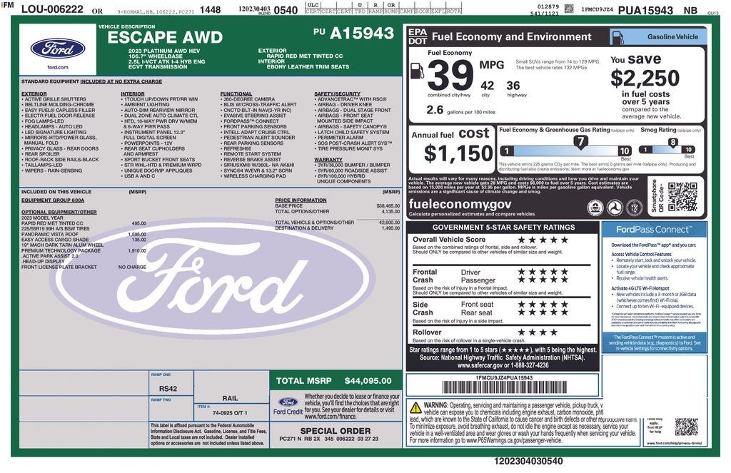2023 Ford Escape Hybrid Platinum AWD Hybrid Leather Panoramic Moonroof
