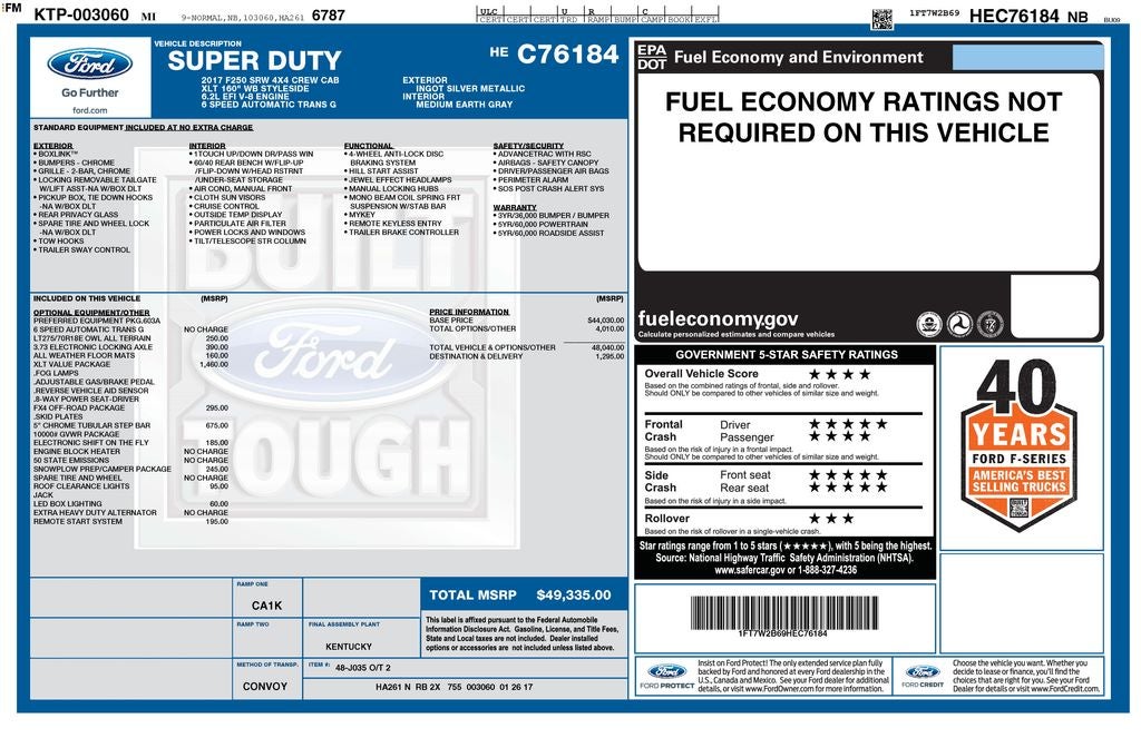 2017 Ford F-250SD XLT Crew Cab 4x4 6.2 Liter