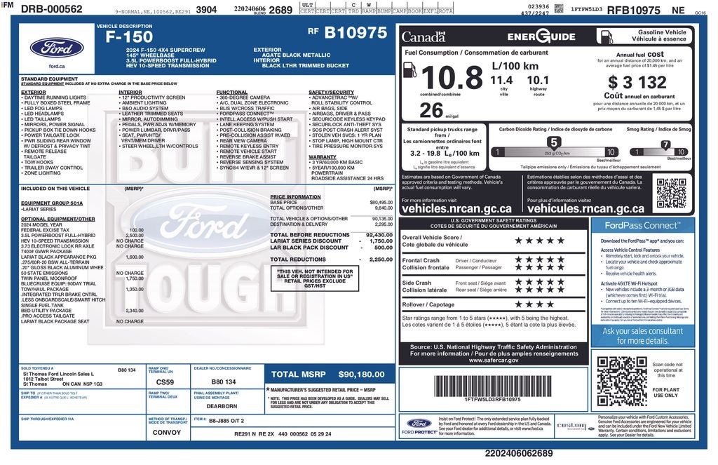 2024 Ford F-150 Lariat Hybrid Black Appearance Pkg Panoramic Roof Tow