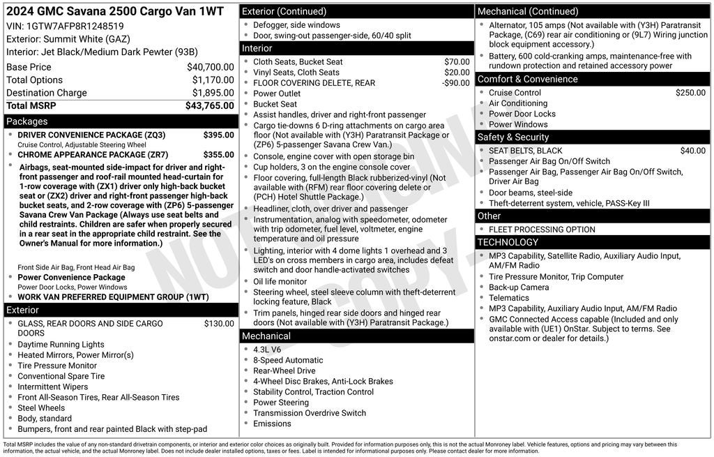 2024 GMC Savana 2500 Work Van