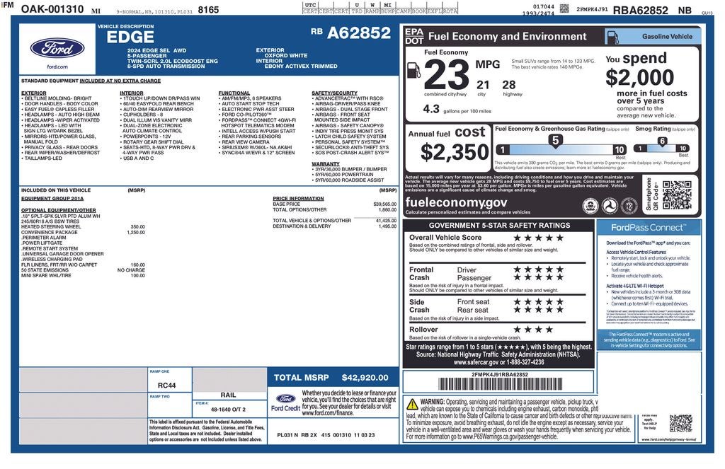 2024 Ford Edge SEL AWD HEATED LEATHER & STEERING REAR CAMERA POWER LI