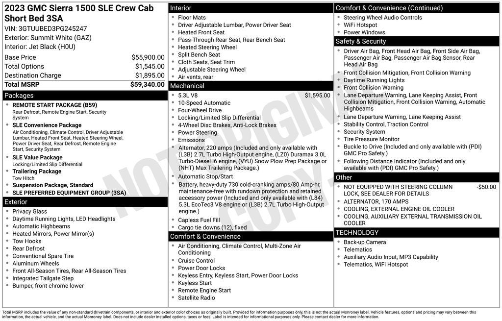 2023 GMC Sierra 1500 SLE CREW CAB 4X4 5.3 LITER V8 TRAILERING PKG