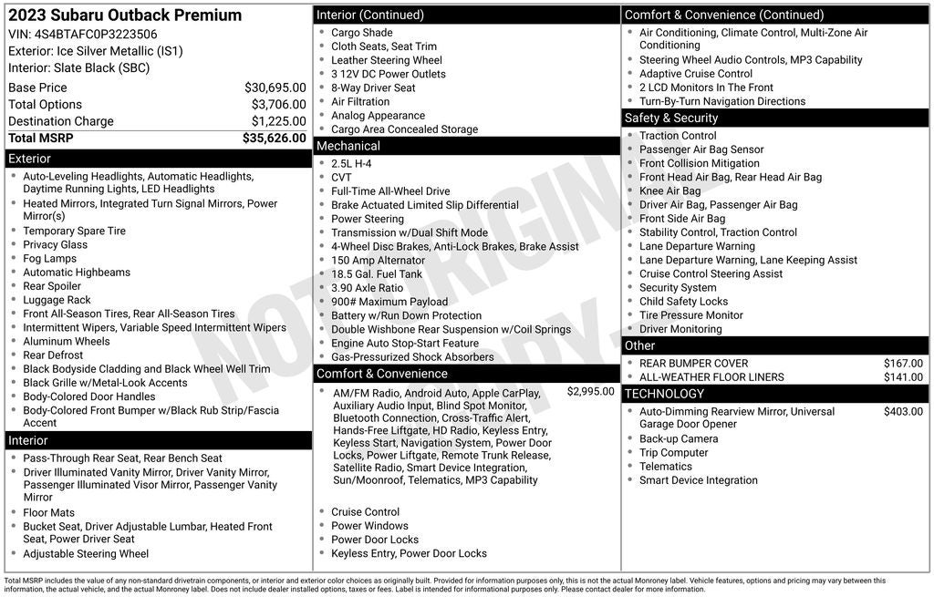 2023 Subaru Outback Premium AWD Navigation Power Moonroof Rear Camera Blis Lan