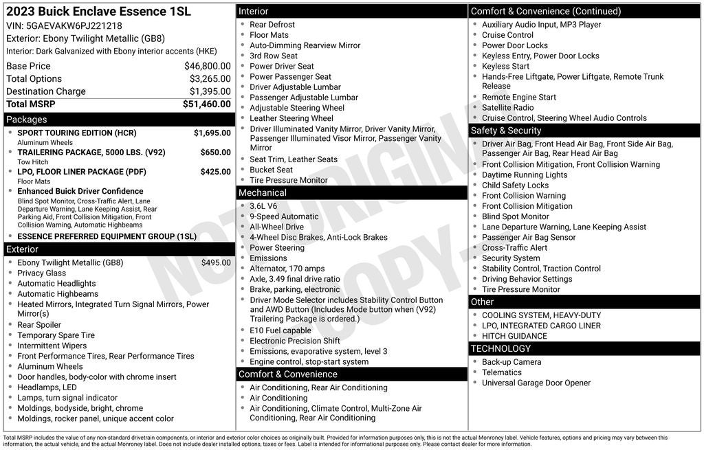 2023 Buick Enclave Essence Sport Touring Pkg AWD V6 Leather Black Wheels