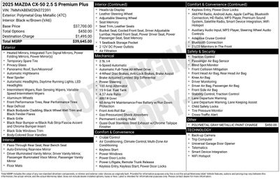 2025 Mazda Mazda CX-50 2.5 S Premium Plus Package AWD Leather Moon Roof Rear Camera