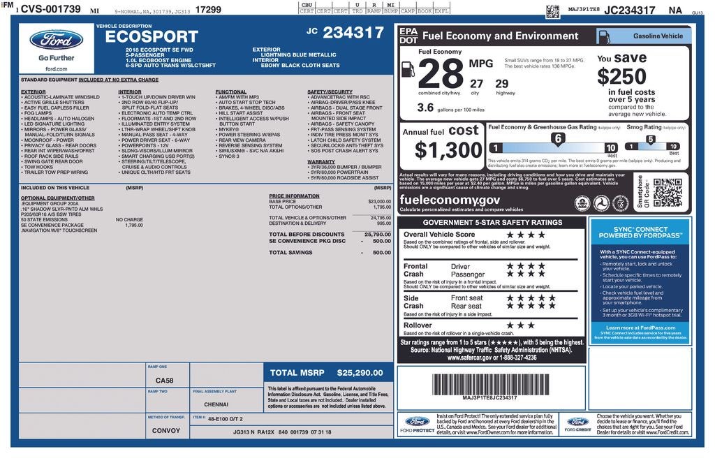 2018 Ford EcoSport SE Rear Camera