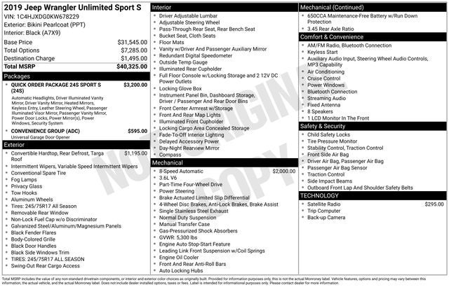 2019 Jeep Wrangler Unlimited Sport S
