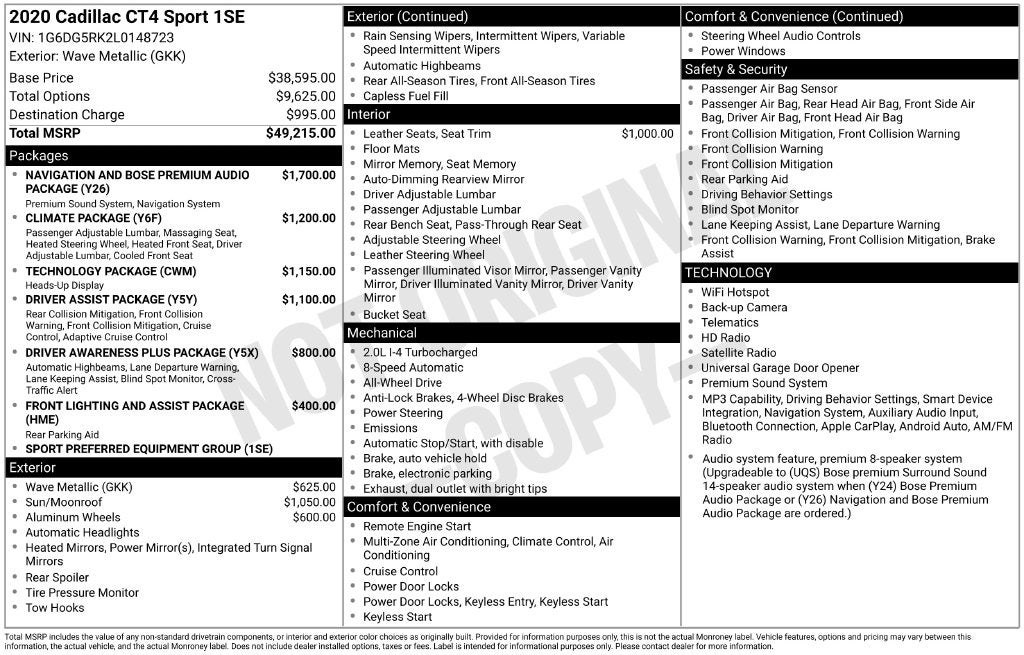 2020 Cadillac CT4 Sport