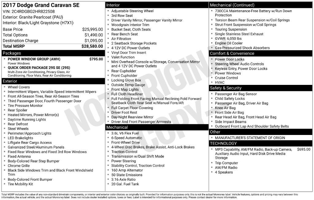 2017 Dodge Grand Caravan SE