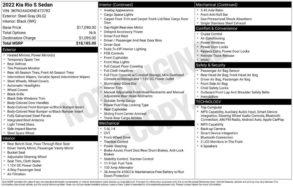 2022 Kia Rio S