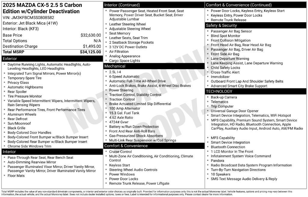2025 Mazda Mazda CX-5 2.5 S Carbon Edition