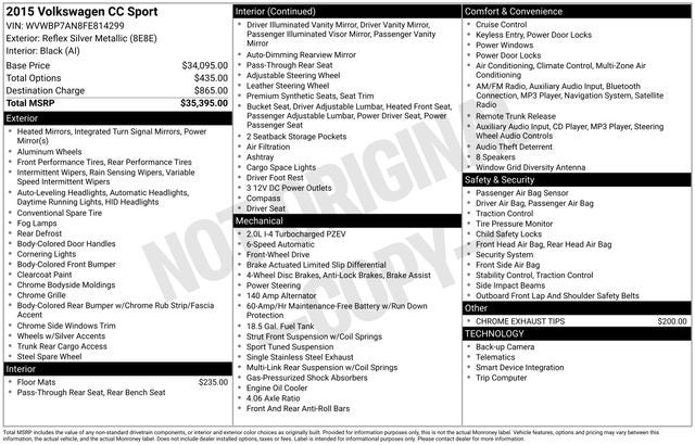 2015 Volkswagen CC 2.0T Sport